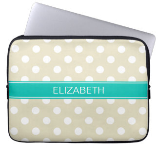 Beige White Polka Dots #2 Blauwgroen Monogram Laptop Sleeve