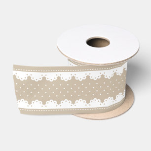 Beige White Polka Dots Lace Pattern Satijnen Lint