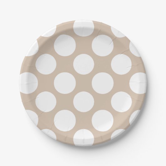 Beige White Polka Dots Pattern Papieren Bordje (Voorkant)