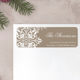 Beige White Snowflakes Vakantie Retour Adres Etiket