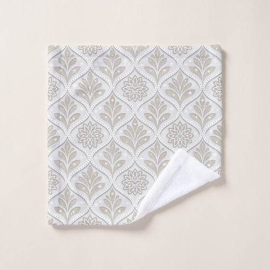 Beige & White Sparkling Quatrefoil Pattern Bad Handdoek (Wasdoekje)