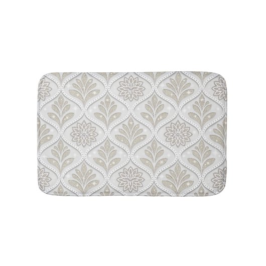 Beige & White Sparkling Quatrefoil Pattern Badmat (Voorkant)