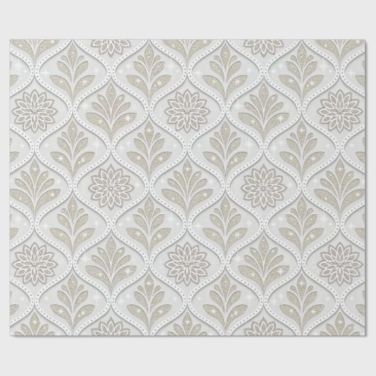 Beige & White Sparkling Quatrefoil Pattern Cadeaupapier (Vlak)