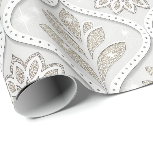 Beige & White Sparkling Quatrefoil Pattern Cadeaupapier (Rol Hoek)