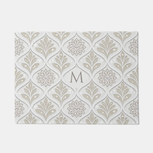 Beige & White Sparkling Quatrefoil Pattern Deurmat (Voorkant)
