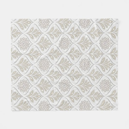 Beige & White Sparkling Quatrefoil Pattern Fleece Deken (Voorkant (Horizontaal))