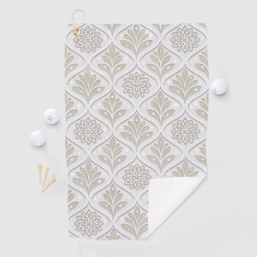 Beige & White Sparkling Quatrefoil Pattern Golfhanddoek (Insitu)