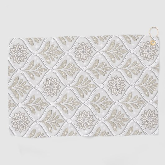 Beige & White Sparkling Quatrefoil Pattern Golfhanddoek (Horizontaal)