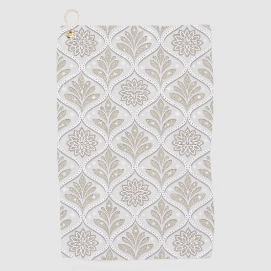 Beige & White Sparkling Quatrefoil Pattern Golfhanddoek (Voorkant)