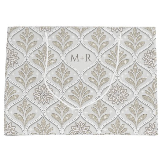 Beige & White Sparkling Quatrefoil Pattern Groot Cadeauzakje (Voorkant)