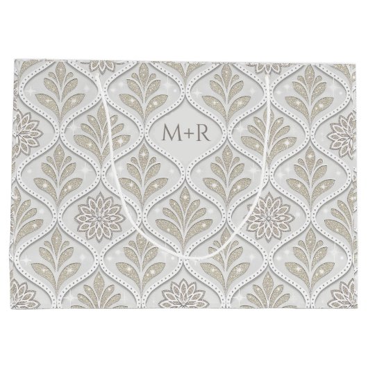 Beige & White Sparkling Quatrefoil Pattern Groot Cadeauzakje (Achterkant)