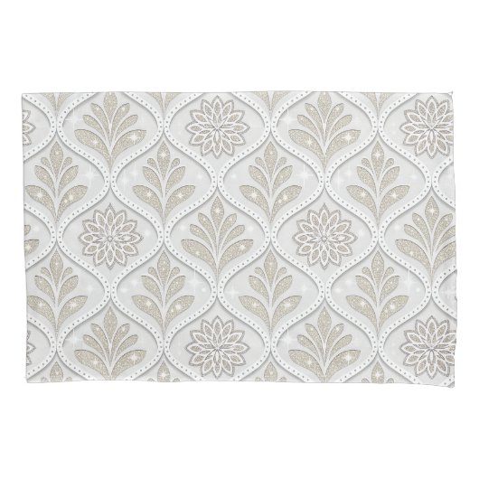 Beige & White Sparkling Quatrefoil Pattern Kussensloop (Voorkant-Links)