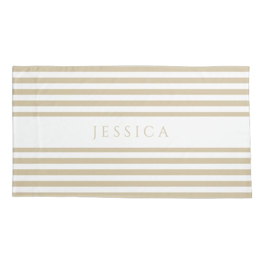Beige & White Striped Pattern Name Pillow Hoesje Kussensloop (Achterkant)