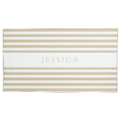 Beige & White Striped Pattern Name Pillow Hoesje Kussensloop (Voorkant)