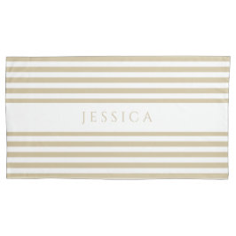 Beige & White Striped Pattern Name Pillow Hoesje Kussensloop