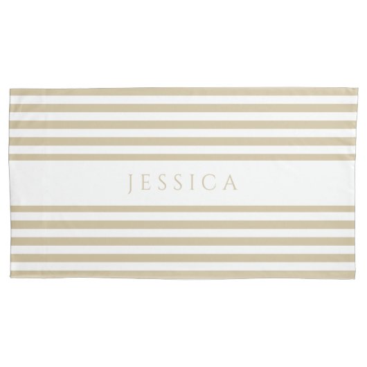 Beige & White Striped Pattern Name Pillow Hoesje Kussensloop (Voorkant)