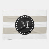 Beige White Stripes Pattern, Black Monogram Theedoek (Horizontaal)