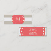 Beige White Stripes Pattern Coral Monogram Mini Visitekaartje (Voorkant / Achterkant)