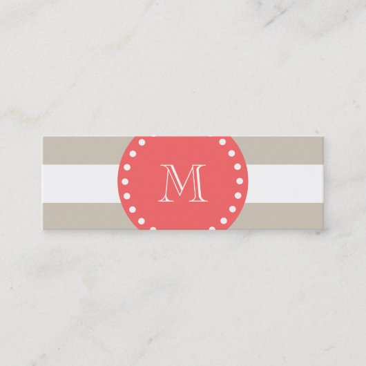 Beige White Stripes Pattern Coral Monogram Mini Visitekaartje (Voorkant)