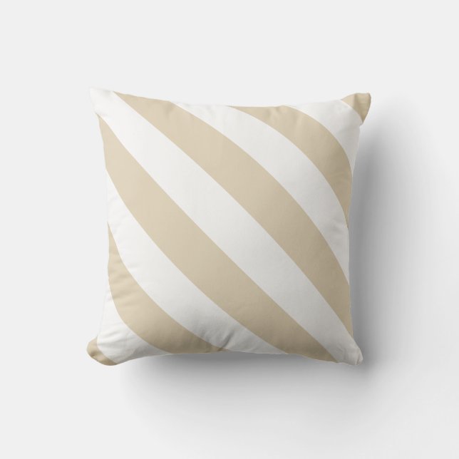 Beige White Thick Diagonal Stripes Kussen (Voorkant)