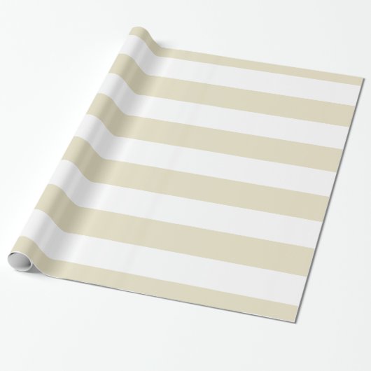 Beige, White XL Stripes Pattern Cadeaupapier (Uitgerold)