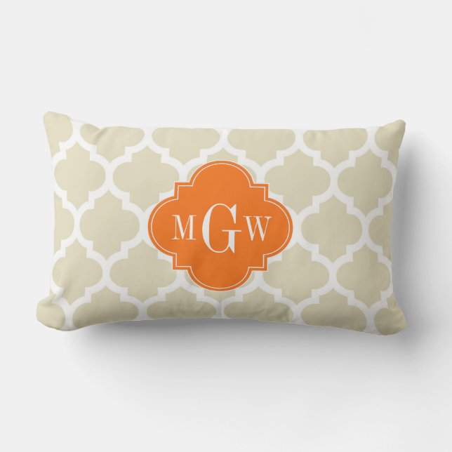 Beige, WhMoroccan #5 Pumpkin 3 Initiaal Monogram Kussen (Voorkant)