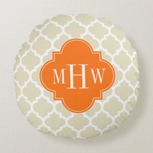 Beige, WhMoroccan #5 Pumpkin 3 Initiaal Monogram Rond Kussen