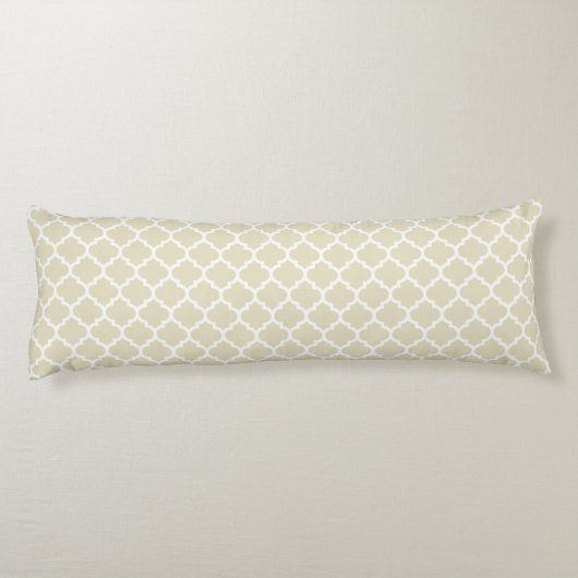 Beige Wht Moroccan #5 Navy Blue Name Monogram Lichaamskussen (Achterkant)