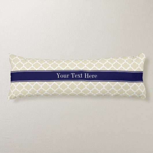 Beige Wht Moroccan #5 Navy Blue Name Monogram Lichaamskussen (Voorkant)