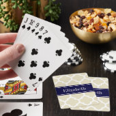 Beige Wht Moroccan #5 Navy Blue Name Monogram Pokerkaarten (Insitu)