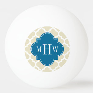 Beige Wht Moroccan #5 Peacock 3 Initiaal Monogram Pingpongbal