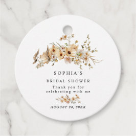 Beige Wild Flowers Bridal Shower Bedankjes Labels