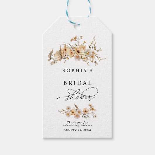 Beige Wild Flowers Bridal Shower Cadeaulabel (Voorkant)