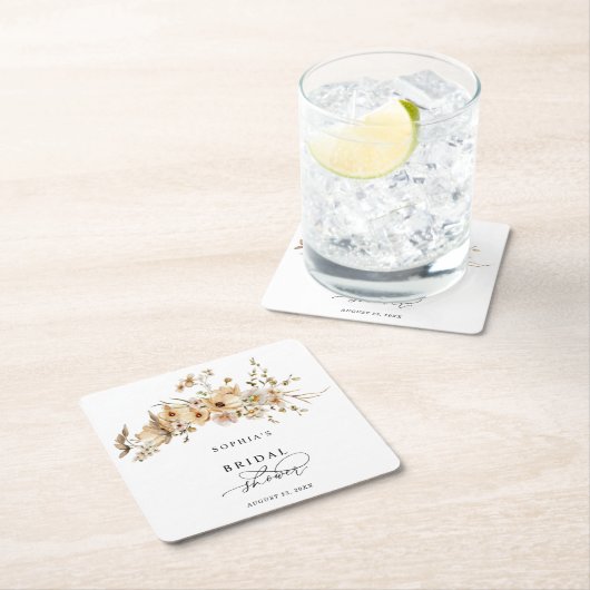 Beige Wild Flowers Bridal Shower Kartonnen Onderzetters (Insitu)