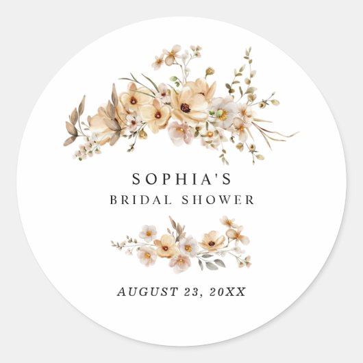 Beige Wild Flowers Bridal Shower Ronde Sticker (Voorkant)