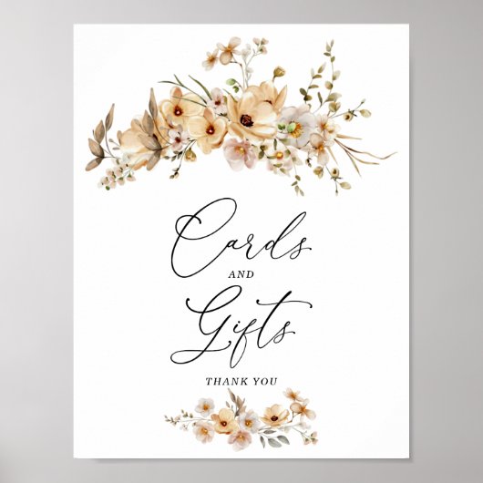Beige Wild Flowers Cards & Gifts Sign Poster (Voorkant)