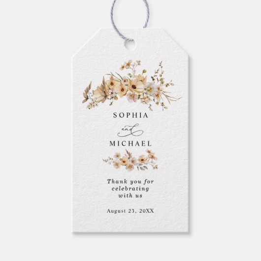 Beige Wild Flowers Wedding Cadeaulabel (Voorkant)