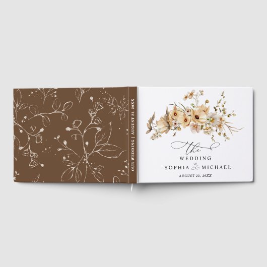 Beige Wild Flowers Wedding Guest Book Gastenboek (Volledig)