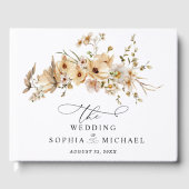 Beige Wild Flowers Wedding Guest Book Gastenboek (Voorkant)