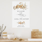 Beige Wild Flowers Wedding Poster (Keuken)
