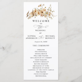 Beige Wild Flowers Wedding Programmakaart