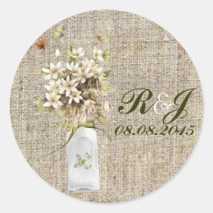 beige wilde bloem bohemiene burlap bruiloft ronde sticker