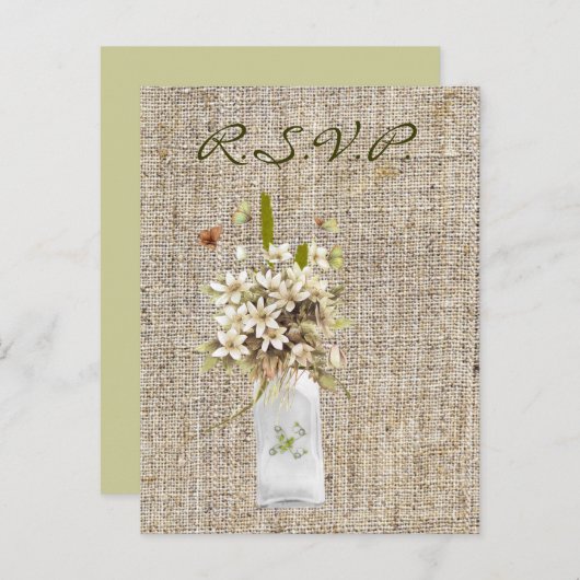 beige wilde bloem bohemiene burlap bruiloft uitnodiging briefkaart (Voorkant / Achterkant)
