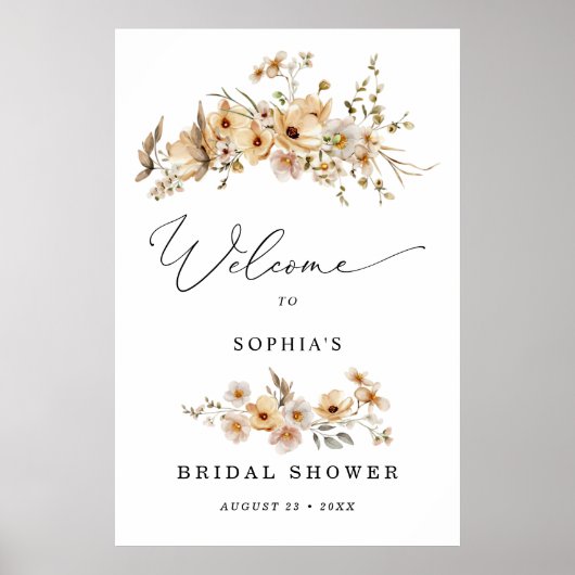 Beige Wilde Bloemen Bruidsdiner Welkom Poster (Voorkant)