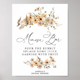 Beige Wilde Bloemen Bruidsfeest Mimosa Bar Poster