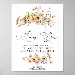 Beige Wilde Bloemen Bruidsfeest Mimosa Bar Poster