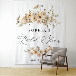 Beige Wilde Bloemen Bruidsfeest Wandkleed