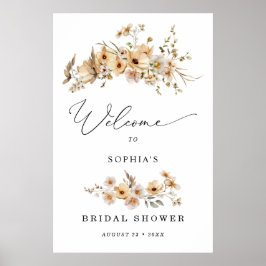 Beige Wilde Bloemen Bruidsmeisjesontbijt Welkom Poster