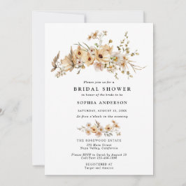 Beige Wilde Bloemen Bruidsuitnodiging Kaart