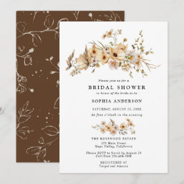 Beige Wilde Bloemen Bruidsuitnodiging Kaart